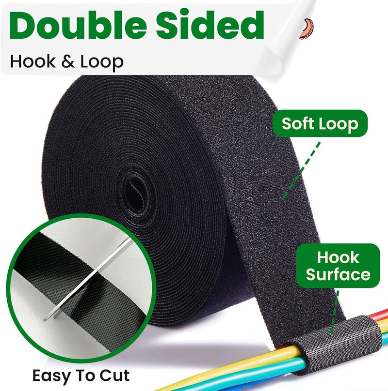 ECOHomes 2 Inch x 30 FT Double Sided Hook and Loop Roll Tape - Two Sided, Self Stick, Reusable Cable Ties Wrap for Cable Management, Heavy Duty Extender Straps Long Wire Strips Band Black - Image 3